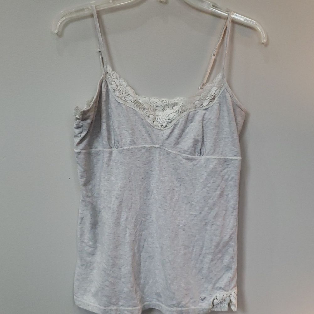 American Eagle Outfitters Camisole Womens XL Gray Lace Shelf Bra Sweetheart Y2K